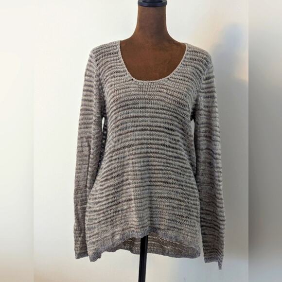 Eileen Fisher High Low Drapey Metallic Sparkly Linen Open Knit Sweater Tan Sz M - Picture 1 of 8